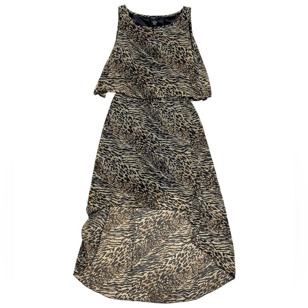 Robert Louis Sleeveless Dress Women M Brown Animal Print Leopard Casual High Low